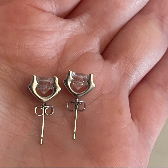 Silver Diamond Stud Earrings - Picture 5 of 7